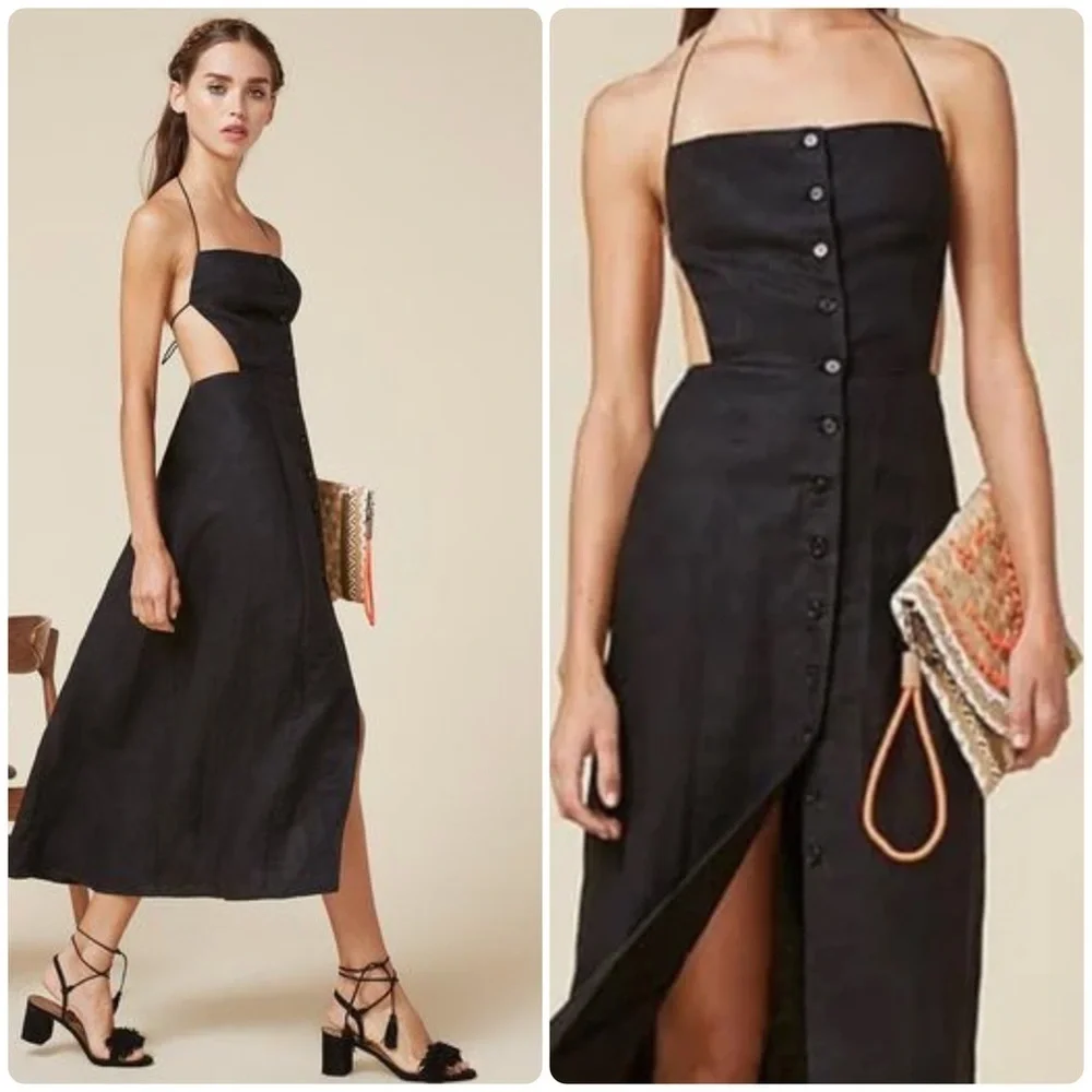 New! Reformation Manon Black Halter Button Down Dress 🖤 size 2 - Picture 1 of 9